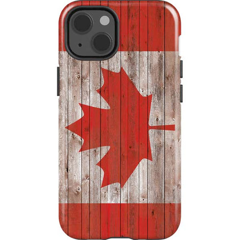 Canadian Flag Dark Wood iPhone 15 Impact Case